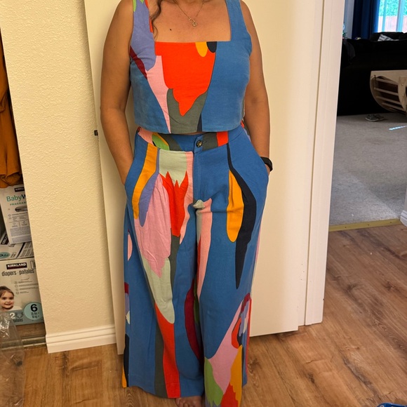 Farm Rio Brazil Colorful Abstract Print Linen Two-Piece Set - Picture 2 of 9